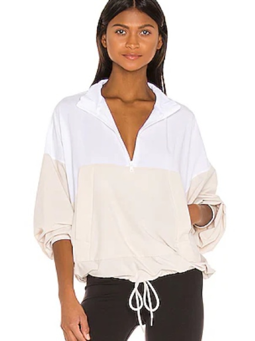 ALO City Girl Pullover Two-Tone White and Beige Half-Zip